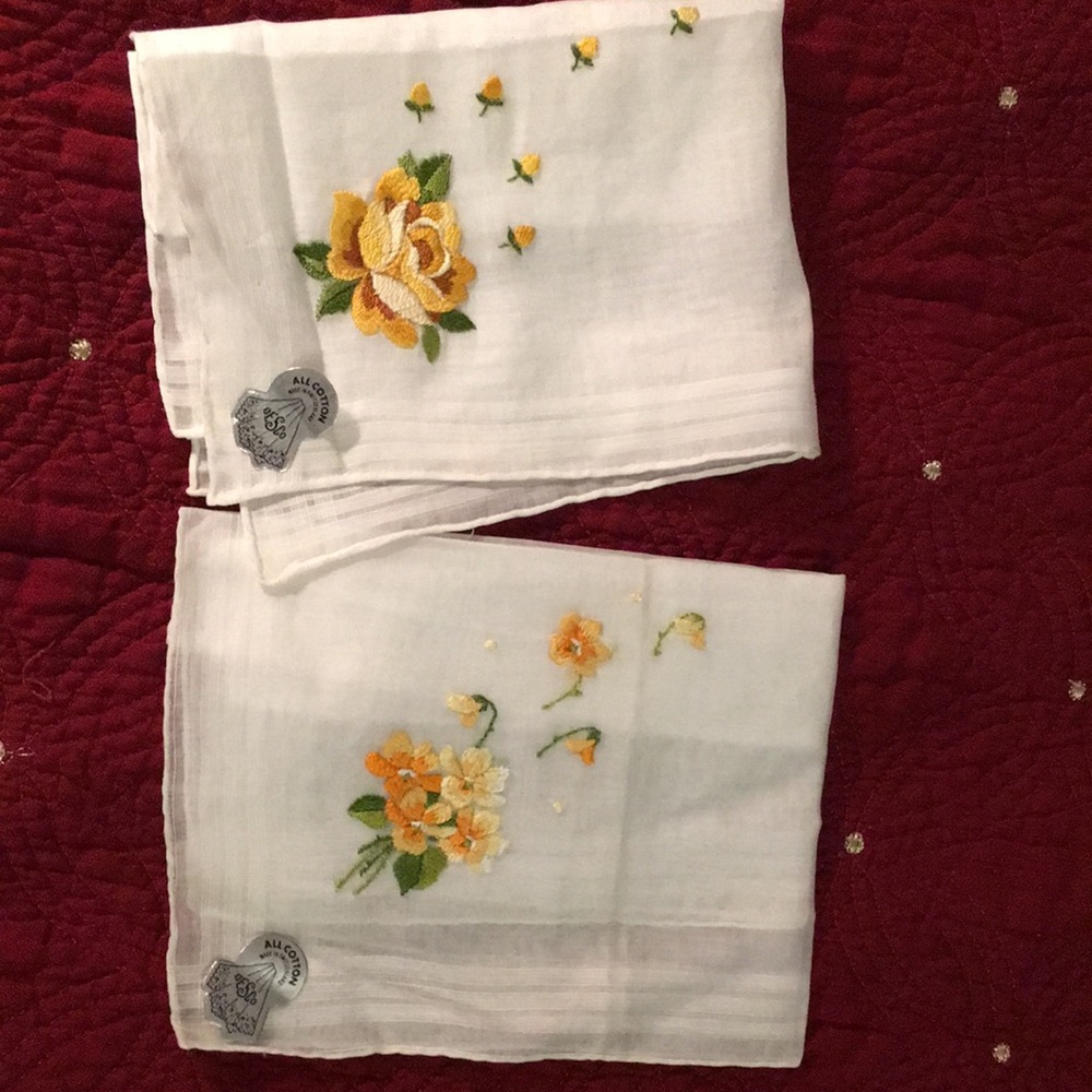 Desco Vintage 2 yellow flower Handkerchiefs by Desco